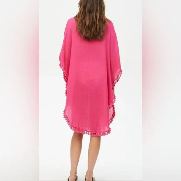 Michael Stars Holly gauze tassel beach coverup pink OS - Picture 2 of 6